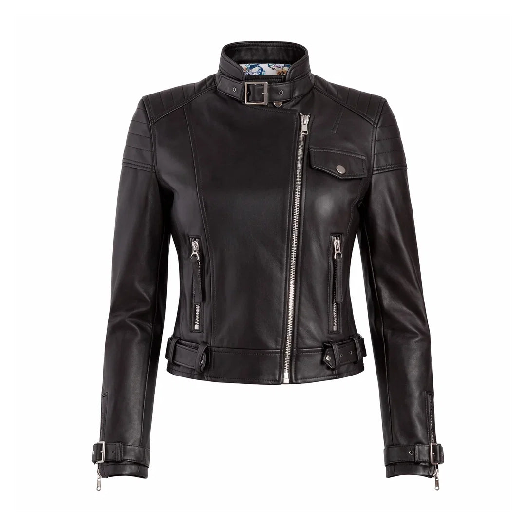 Women Biker Black Leather Jacket