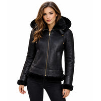 Women’s Hooded Shearling Bomber Jacket
