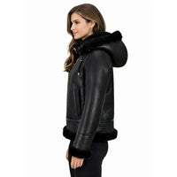 Women’s Hooded Shearling Bomber Jacket
