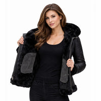 Women’s Hooded Shearling Bomber Jacket