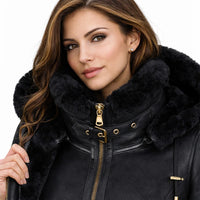 Women’s Hooded Shearling Bomber Jacket