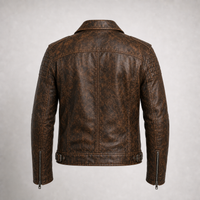 Men’s Vintage Distressed Brown Leather Biker Jacket – Genuine Leather Motorcycle Outerwear