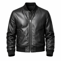 Men’s Black Leather Bomber Jacket – Classic Vintage Flight Style Outerwear
