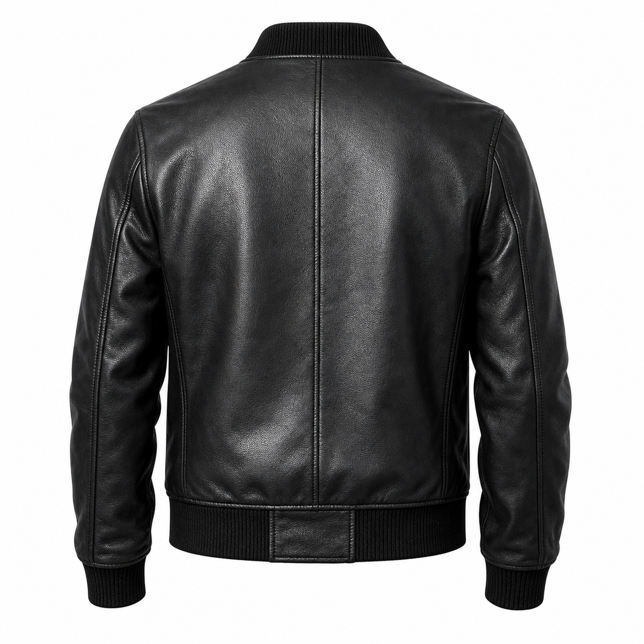Men’s Black Leather Bomber Jacket – Classic Vintage Flight Style Outerwear