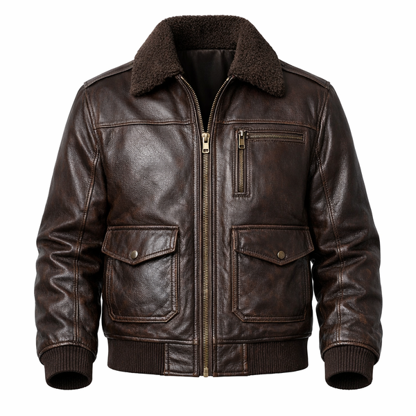 Men’s Dark Brown Leather Aviator Jacket – Sheepskin Inspired Vintage Flight Outerwear