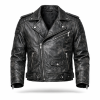 Men’s Black Distressed Leather Motorcycle Jacket – Vintage Leather Biker Outerwear