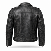 Men’s Black Distressed Leather Motorcycle Jacket – Vintage Leather Biker Outerwear
