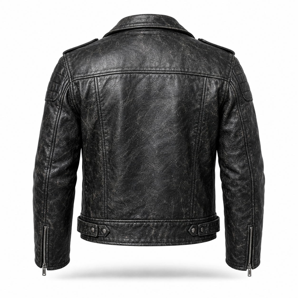 Men’s Black Distressed Leather Motorcycle Jacket – Vintage Leather Biker Outerwear