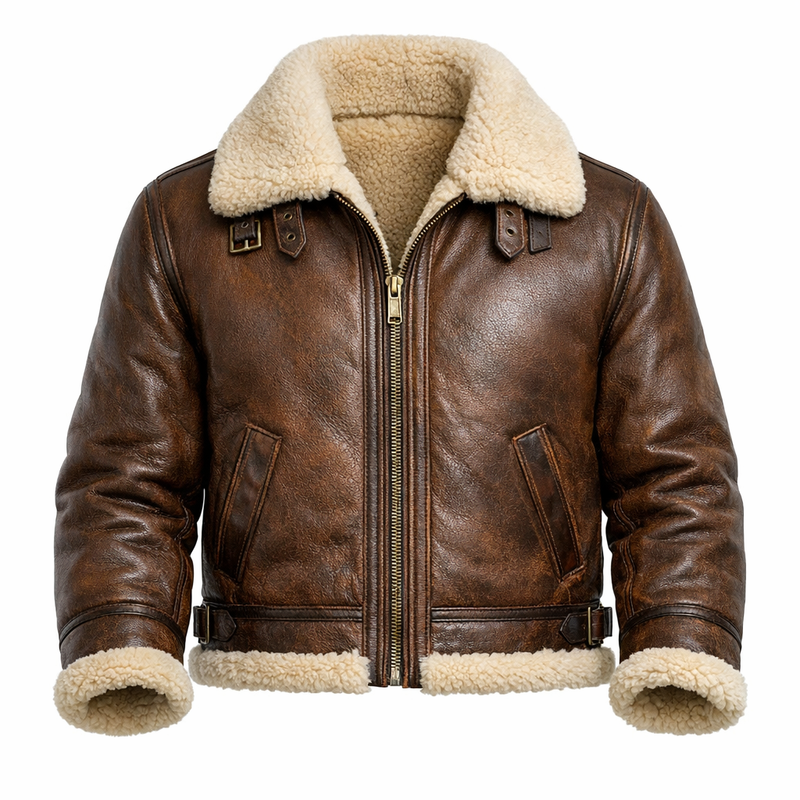 Men’s Brown Shearling Leather Aviator Jacket – Leather Winter Flight Coat