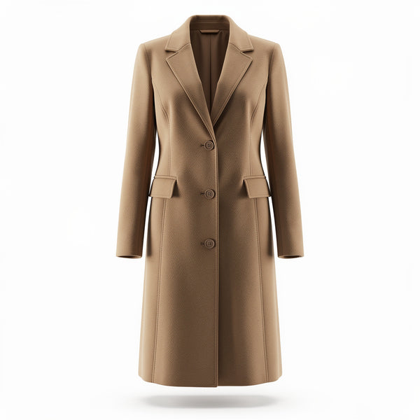 Women’s Classic Camel Wool Blend Coat – Elegant Longline Winter Outerwear