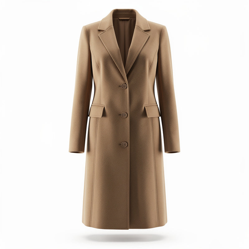 Women’s Classic Camel Wool Blend Coat – Elegant Longline Winter Outerwear