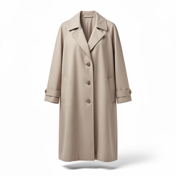 Women’s Oversized Beige Trench Coat – Elegant Longline Casual Outerwear Jacket