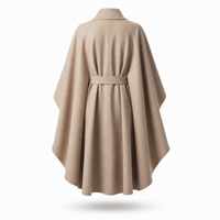 Women’s Wool Blend Cape Coat – Elegant Belted Poncho Style Winter Outerwear