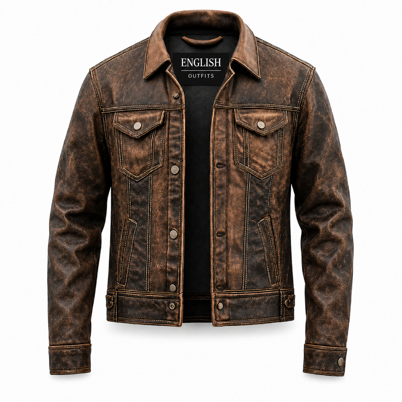 Mens Vintage Fashion Trucker Leather Jacket
