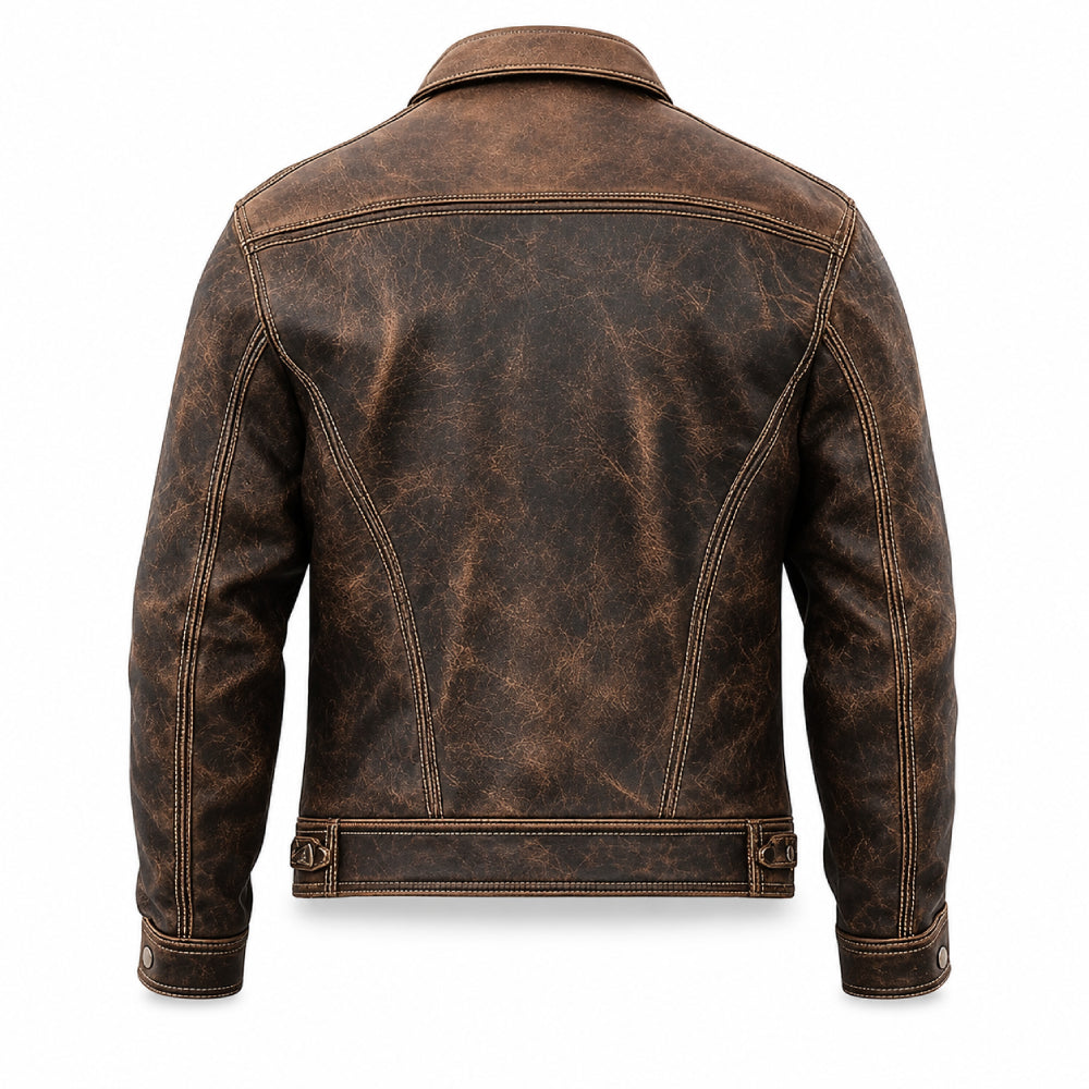Mens Vintage Fashion Trucker Leather Jacket