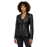Womens Two Buttoned Leather Blazer