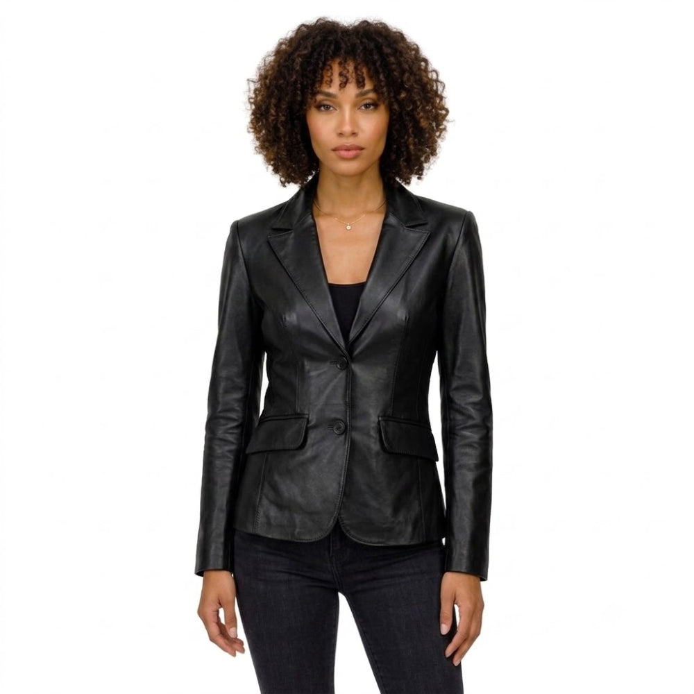 Womens Two Buttoned Leather Blazer