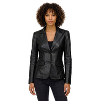 Womens Two Buttoned Leather Blazer