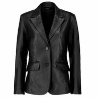 Womens Two Buttoned Leather Blazer