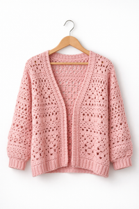 Handmade Crochet Pink Blossom Cardigan – Soft, Cozy & One‑of‑a‑Kind