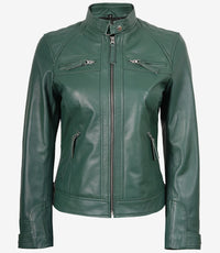 Womens Motorcycle Green Quilted Jacket
