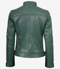 Womens Motorcycle Green Quilted Jacket