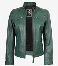 Womens Motorcycle Green Quilted Jacket