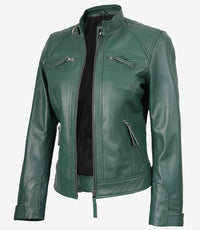 Womens Motorcycle Green Quilted Jacket